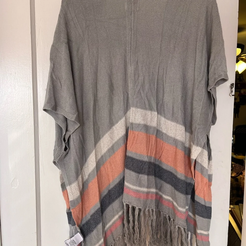 Ruby Rd. Gray and Orange Striped Fringe Shawl - Picture 4 of 4